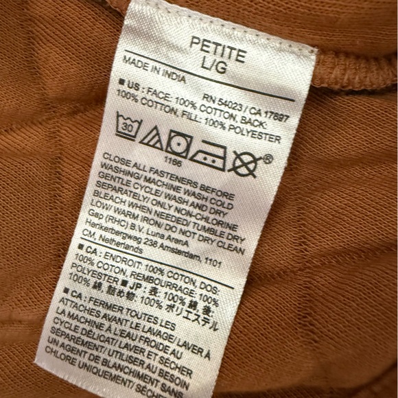 Banana Republic Large Petite Brown Quilted Button Down Jacket 100% Cotton - Picture 4 of 5